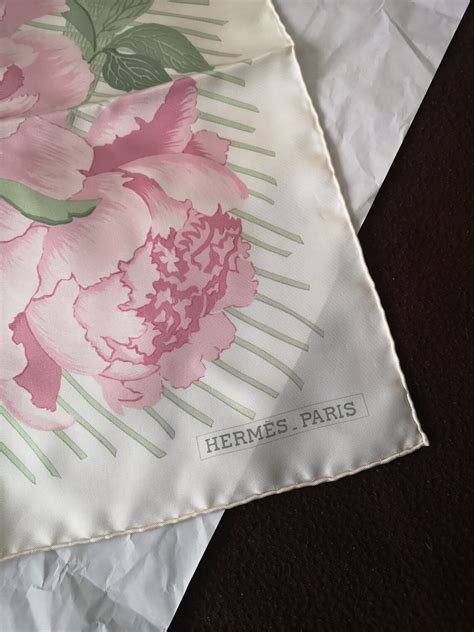 RESERVED Hermes Silk Scarf Peonies Decor Pink Peony Silk 